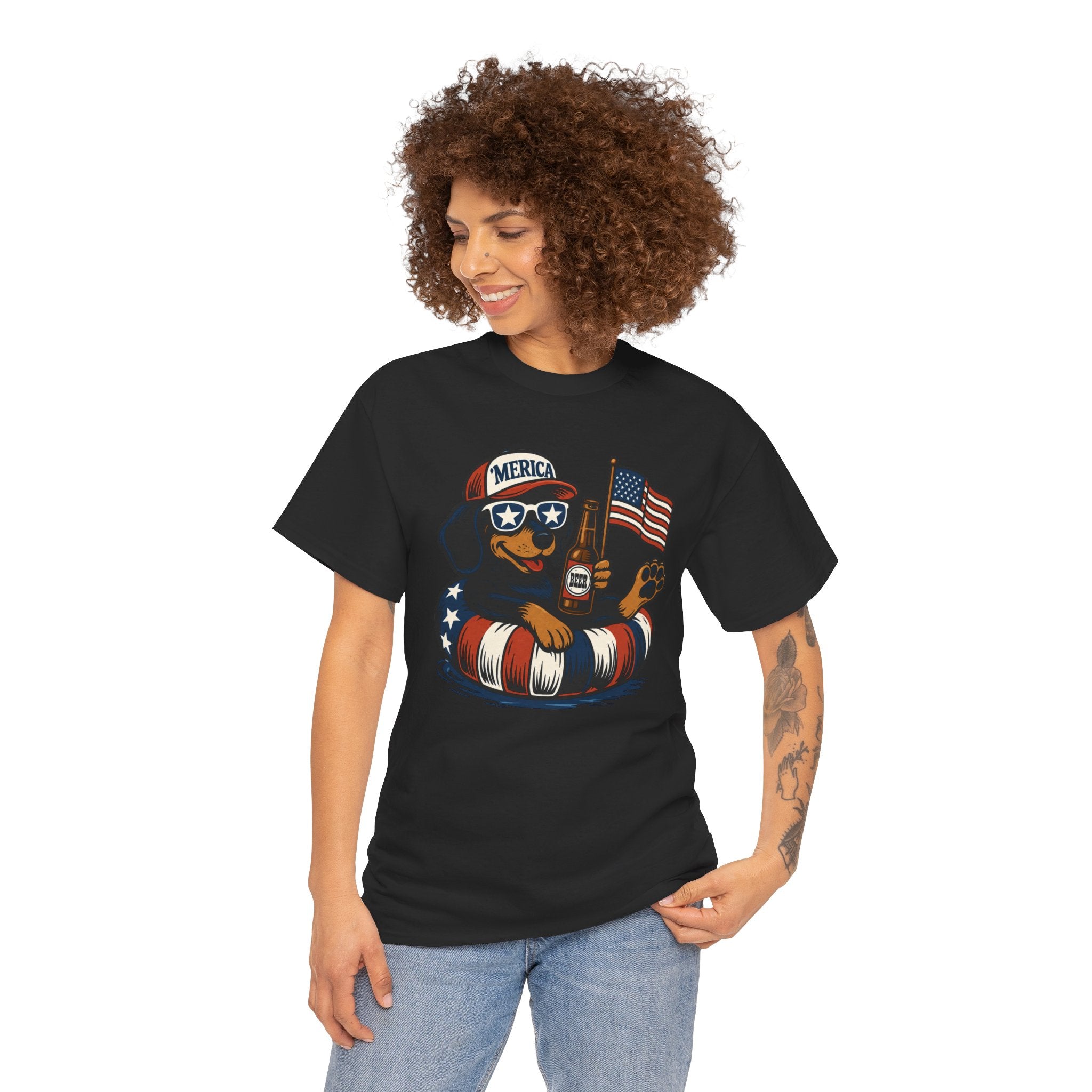 Patriotic Summer Tee American Flag Floatie, Beer & 'Merica Sunglasses t shirt viral fathers day July 4th