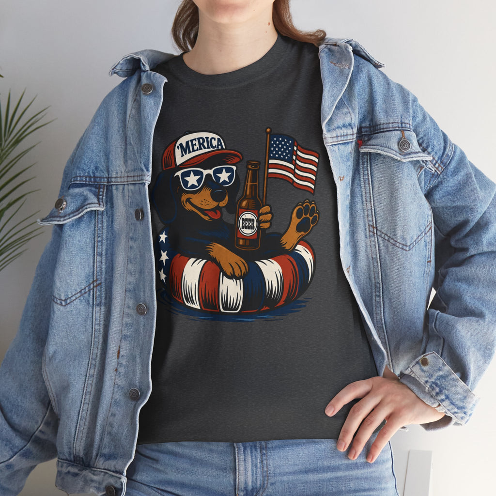 Patriotic Summer Tee American Flag Floatie, Beer & 'Merica Sunglasses t shirt viral fathers day July 4th