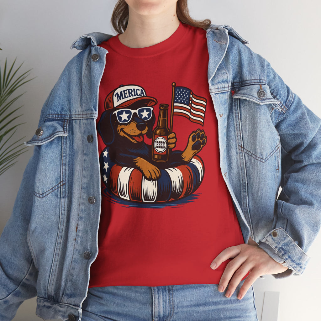 Patriotic Summer Tee American Flag Floatie, Beer & 'Merica Sunglasses t shirt viral fathers day July 4th