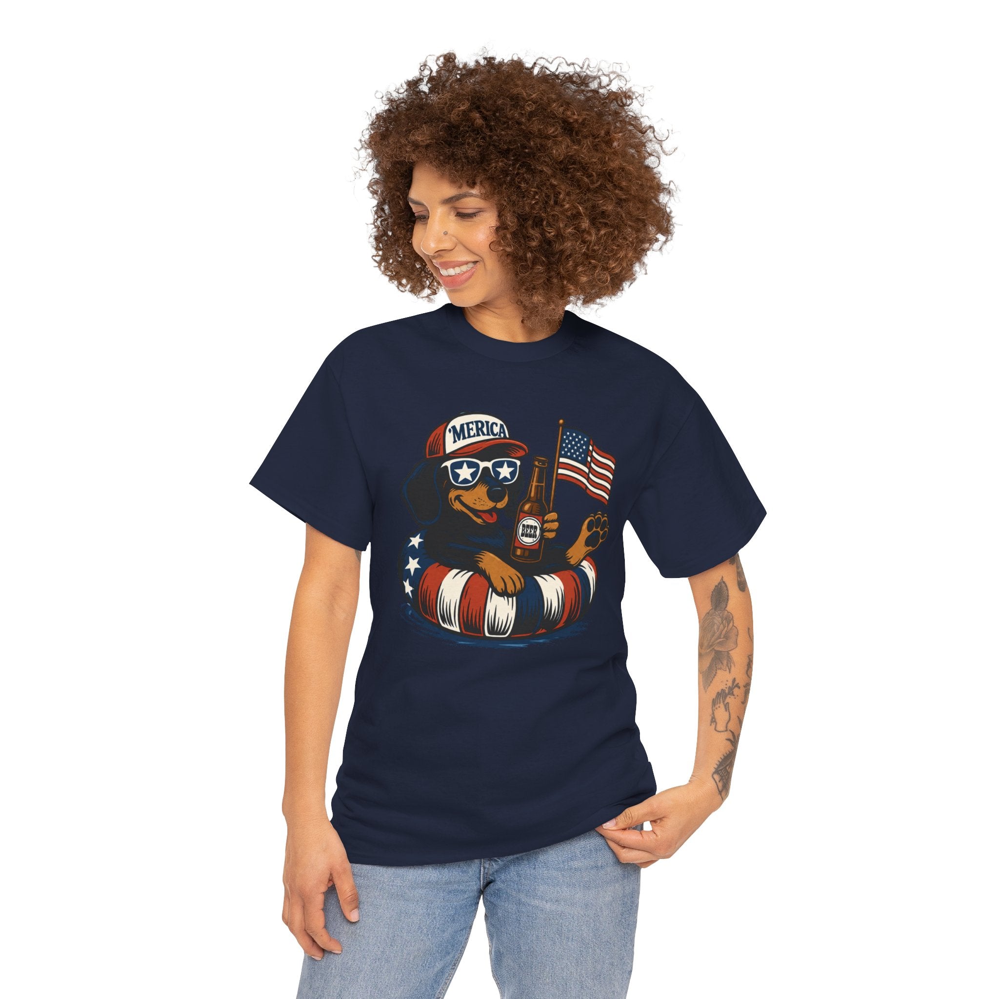 Patriotic Summer Tee American Flag Floatie, Beer & 'Merica Sunglasses t shirt viral fathers day July 4th