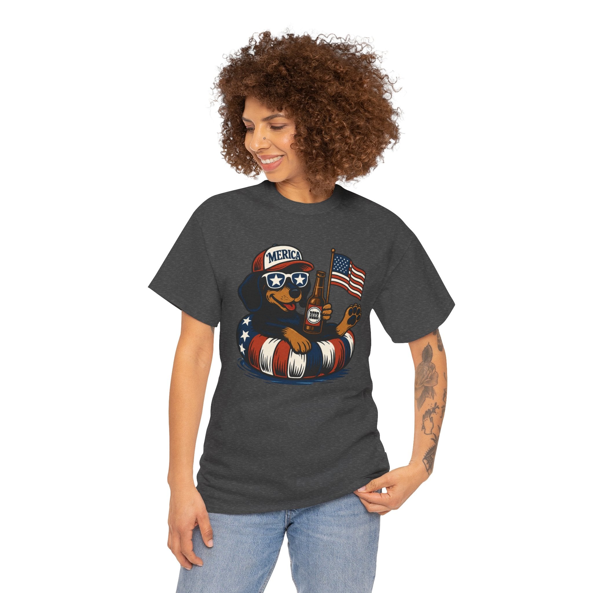 Patriotic Summer Tee American Flag Floatie, Beer & 'Merica Sunglasses t shirt viral fathers day July 4th