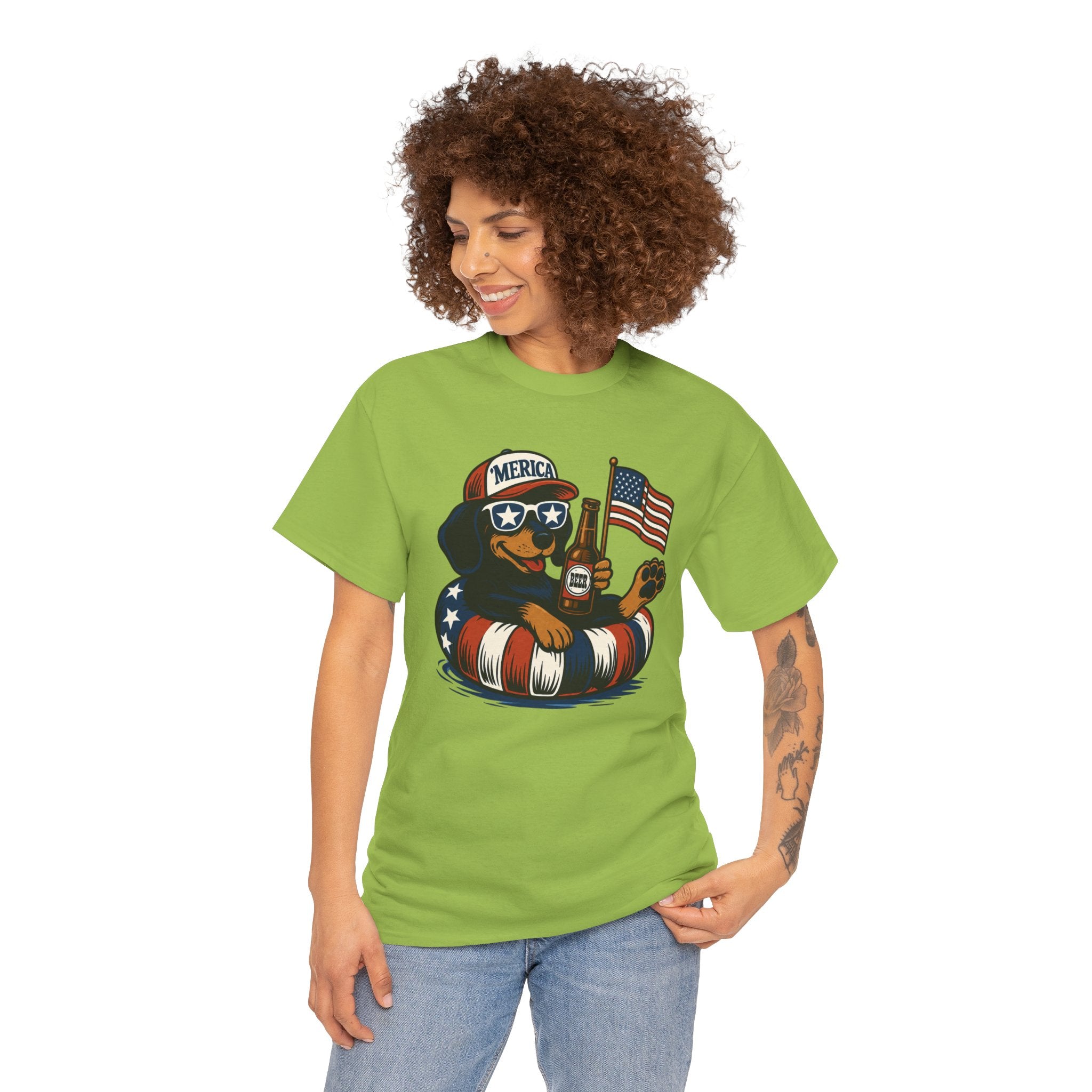 Patriotic Summer Tee American Flag Floatie, Beer & 'Merica Sunglasses t shirt viral fathers day July 4th