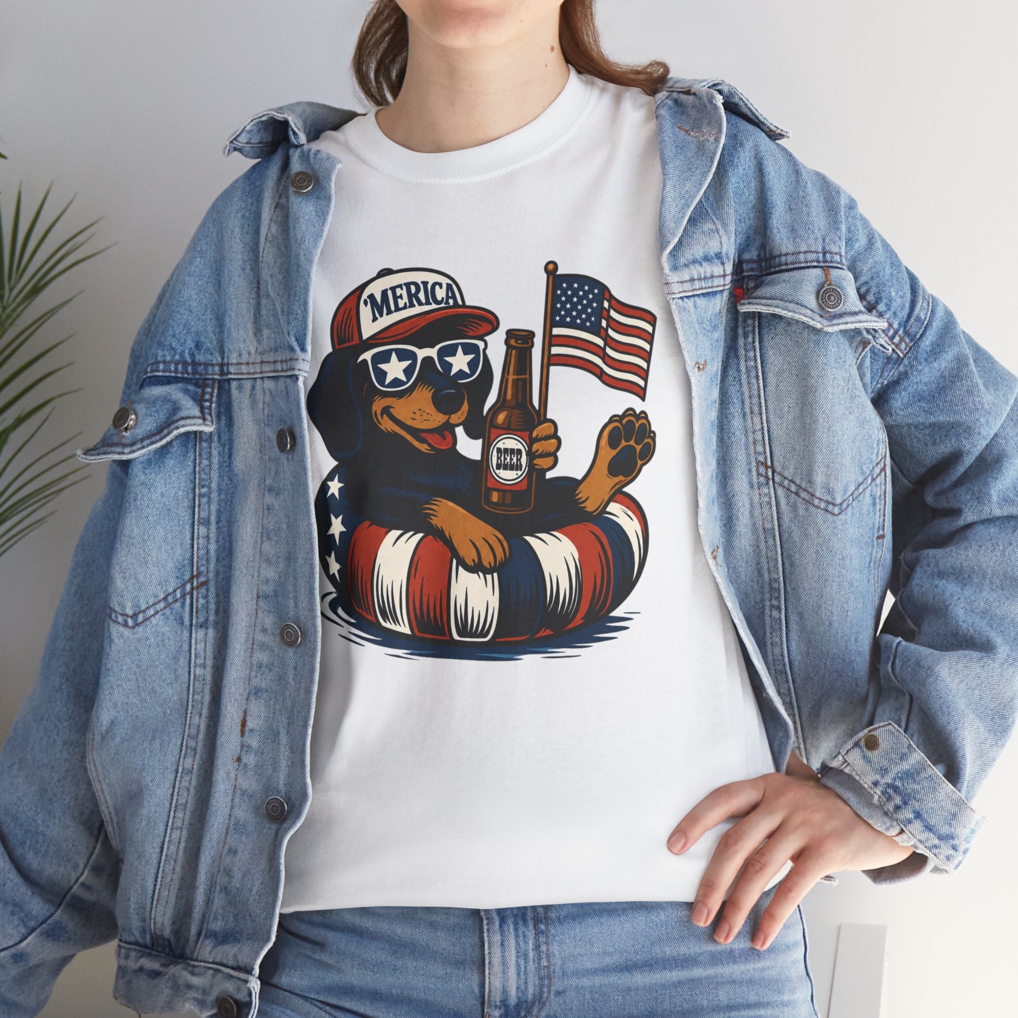 Patriotic Summer Tee American Flag Floatie, Beer & 'Merica Sunglasses t shirt viral fathers day July 4th