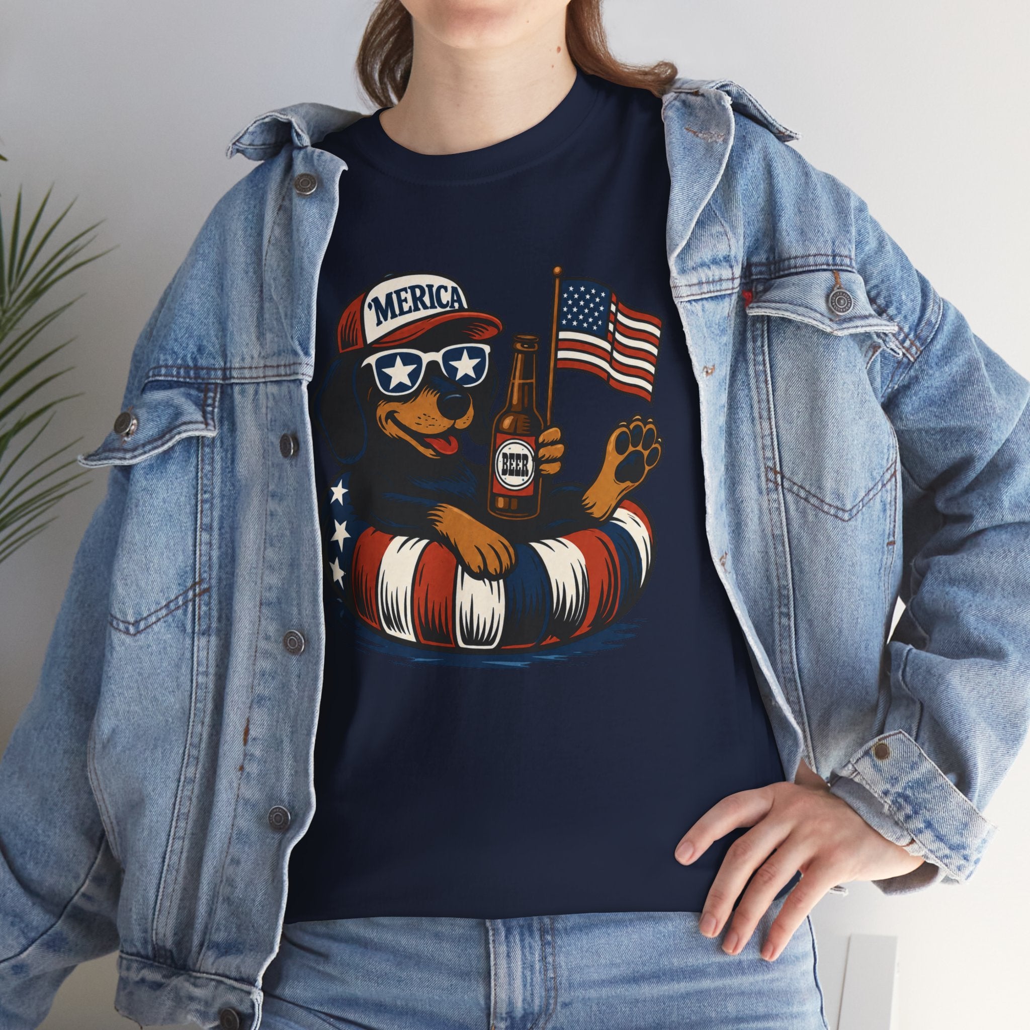 Patriotic Summer Tee American Flag Floatie, Beer & 'Merica Sunglasses t shirt viral fathers day July 4th
